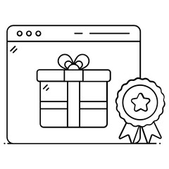 Wall Mural - 
Gift box on webpage with quality badge denoting premium product concept icon
