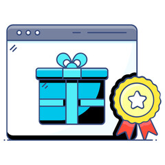 Wall Mural - 
Gift box on webpage with quality badge denoting premium product concept icon
