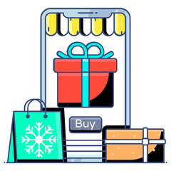 Wall Mural - 
Gift box on webpage with quality badge denoting premium product concept icon

