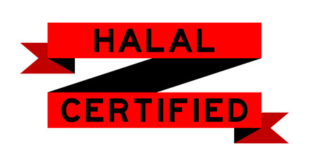 Sticker - Vintage red color ribbon banner with word halal certified on white background