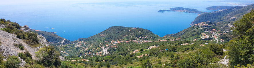 Wall Mural - View of Eze village and the French Riviera from the Grande Corniche mountain, South of France