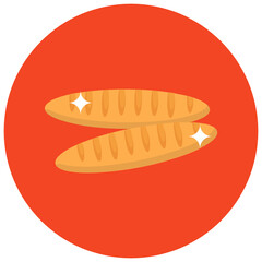 Sticker - 
baguette bread icon style, breakfast bread flat rounded style 
