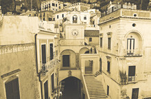 The Clock Tower - Atrani Church Retro Style Photography - Amalfi Coast - Italy - Napoles