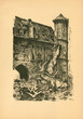 Brama Mariacka (tytuł oryginalny „Brama miejska przy rynku rybnym”) - litografia Jana Kantego Gumowskiego z teki 