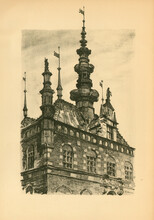 Ratusz Starego Miasta (tytuł Oryginalny „Ratusz Polski") - Litografia Jana Kantego Gumowskiego Z Teki "Gdańsk" 1928 (prawa Autorskie Wygasły / Copyright Has Expired)									
