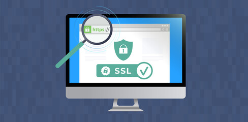 Wall Mural - website with ssl certificate encryption. browser window with safe https (hypertext transfer protocol