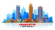 Charlotte ( North Carolina ) skyline with silhouette at white background. Vector Illustration. Business travel and tourism concept with modern buildings.