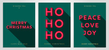 Christmas Card Design Template. Merry Christmas Card Set With 3D Creative Text Typography. Merry Christmas, HO HO HO, Peace Love Joy. Luxury Elegant Modern Minimal Style. Vector Christmas Cards EPS10