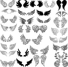 Set Of Bird Wings For Heraldry Design. Set Of Wings