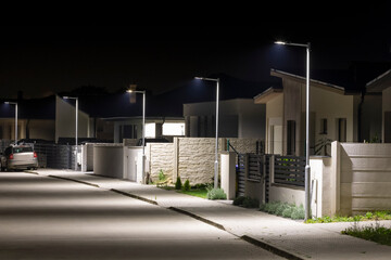 Canvas Print - modern led illumination on quiet residential area