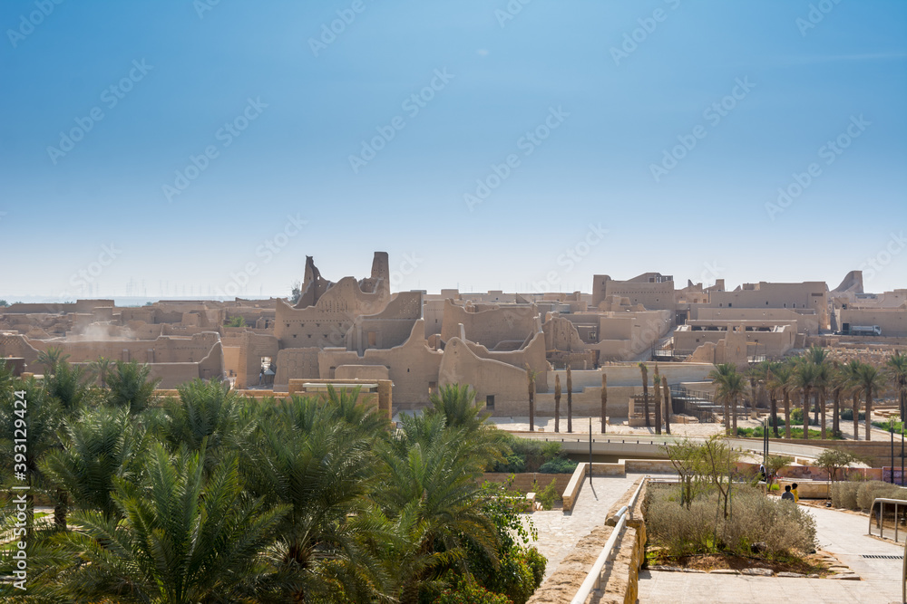 Historic buildings in Dariyah clay castle, also as Dereyeh and Dariyya, a town in Riyadh, Saudi Arabia, original home of the Saudi royal family, the capital of the Emirate of Diriyah.