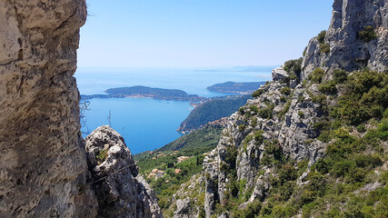 Wall Mural - View of Eze village and the French Riviera from the Grande Corniche mountain, South of France