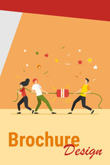 Wall Mural - Groups of people pulling rope in tug of war play. Struggling team competing with each other. Vector illustration for game, contest, competition, confrontation concept
