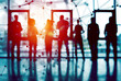 © alphaspirit - Business people silhouette looking out of the office. Double exposure with network effetct