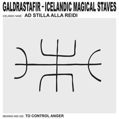 Canvas Print - vector icon with ancient Icelandic magical staves Ad Stilla Alla Reidi. Symbol means and is used to control anger