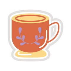 Poster - cup with leafs sticker flat style icon