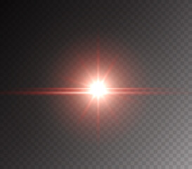 Wall Mural - flare light effect isolated on transparent background. red flash lense rays. glow magic star burst w
