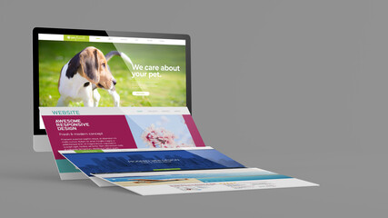 Wall Mural - falling screens mock up 3d rendering