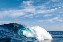 Powerful Blue Breaking Ocean Waves With White Foam