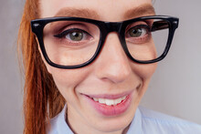 Redhair Ginger Woman Wearing Glass In Studio Background Fish Eye