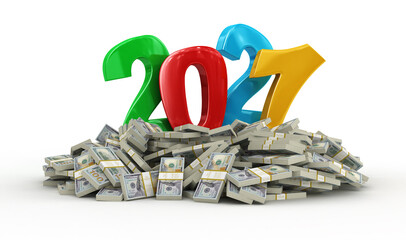 Wall Mural - New Year 2021 and Dollars. Image with clipping path