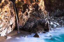 High Angle View Of McWay Falls At Julia Pfeiffer Burns State Park