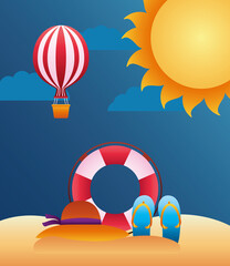 Poster - hello summer season with sun and icons