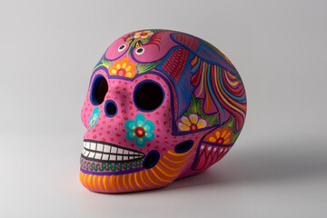 Wall Mural - beautiful traditional mexican crafts, skull with colorful decorations for the day of the dead