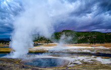 View Of Midway Geyser Basin At Dawn In Yellowstone National Park