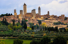 View Of San Gimignano Town Against Cloudy Sky