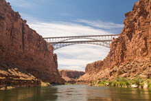 Low Angle View Of Hite Crossing Bridge Over Colorado River In Grand Canyon National Park
