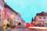 Fototapeta Sawanna - Old street at european town colorful painting looks like picture