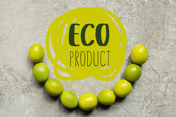 Wall Mural - top view of green limes on grey concrete surface, eco product illustration