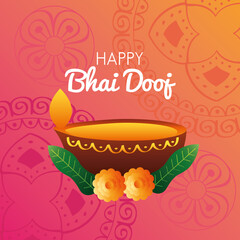 Sticker - happy bhai dooj celebration card with candle and flowers