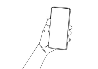 Wall Mural - Continuous one line drawing of of hand holding smartphone