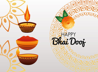 Wall Mural - happy bhai dooj celebration card with candles and red paint