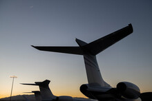 Tail Section Of Gulfstream Jets At Sunset