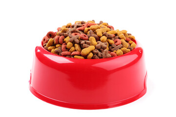 Wall Mural - Dry pet food in bowl isolated on white background