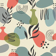 © Afanasia - Abstract seamless minimal pattern. Vector floral background with geometric shapes.