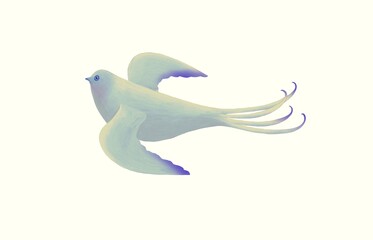 Cute White bird isolated on a white background. hand-drawn an illustration. animal character, painting artwork