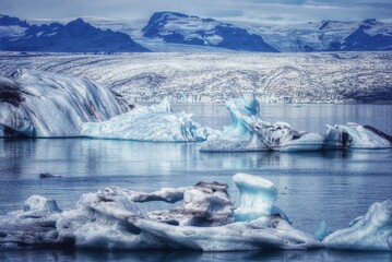 Jokulsarlon lagoon, Beautiful cold landscape, glacier lagoon bay, Iceland