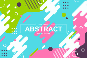 Poster - Unique light design with dynamic shapes in memphis style. Colorful bright background for landing page, banner or wallpaper. Minimal composition, graphic presentation with header vector Illustration.