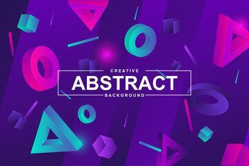 Leinwandbilder - Neon design with 3d geometric elements in memphis style. Colorful creative background for landing page, web banner or wallpaper. Minimal composition, graphic pattern with header vector Illustration.