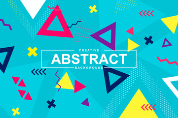 Leinwandbilder - Trendy pattern design with geometric shapes in memphis style. Colorful creative background with triangle elements for landing page. Minimal composition, simple ornament with header vector Illustration