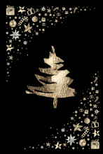 Watercolor Paint Christmas Card Pine Gold Metallic Elegant Handmade Painting Bush