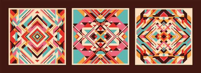 Set of colorful abstract patterns in geometric style. Vector illustration.