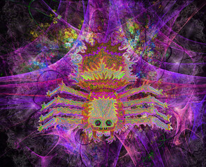 Unusual bright multicolor poisonous spider, 3d render
