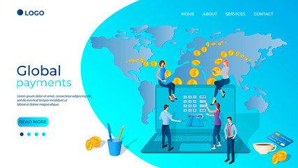 Wall Mural - global online payments.businessmen transfer money all over the world.the concept of fast and secure 