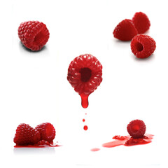 Wall Mural - Raspberries on white background - studio shot