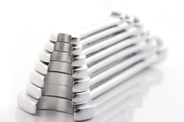 Wrenches on white background - close-up